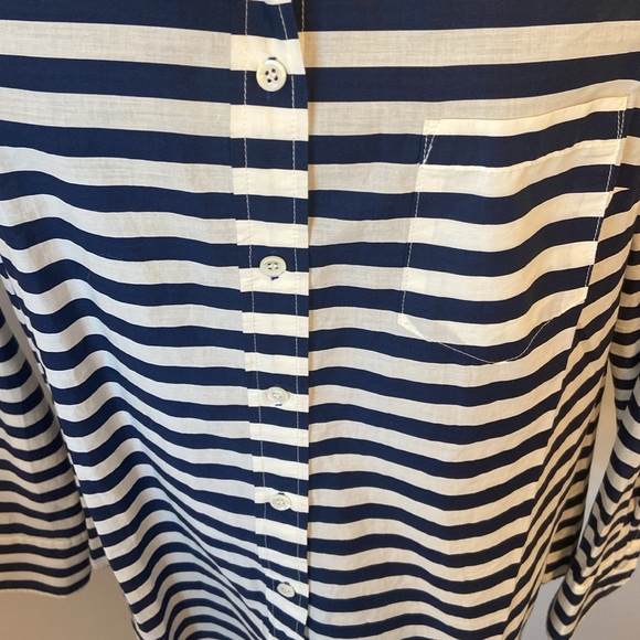 J.Crew Navy Blue White Stripe Button Down Shirt Long Sleeve Top Boy Cut Womens 4 - Picture 2 of 7